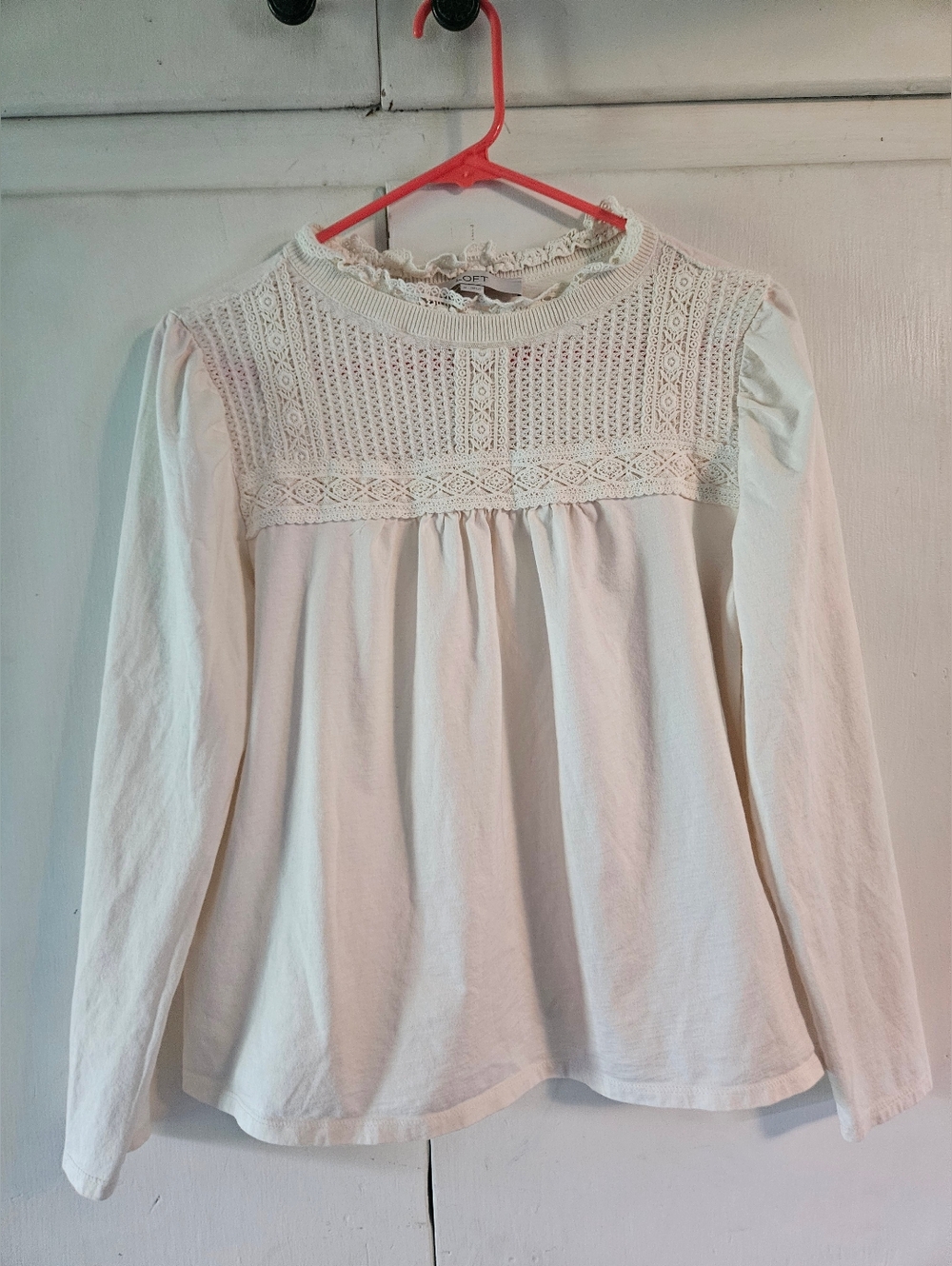 LOFT Cream Lace-Trim Crochet Sweater